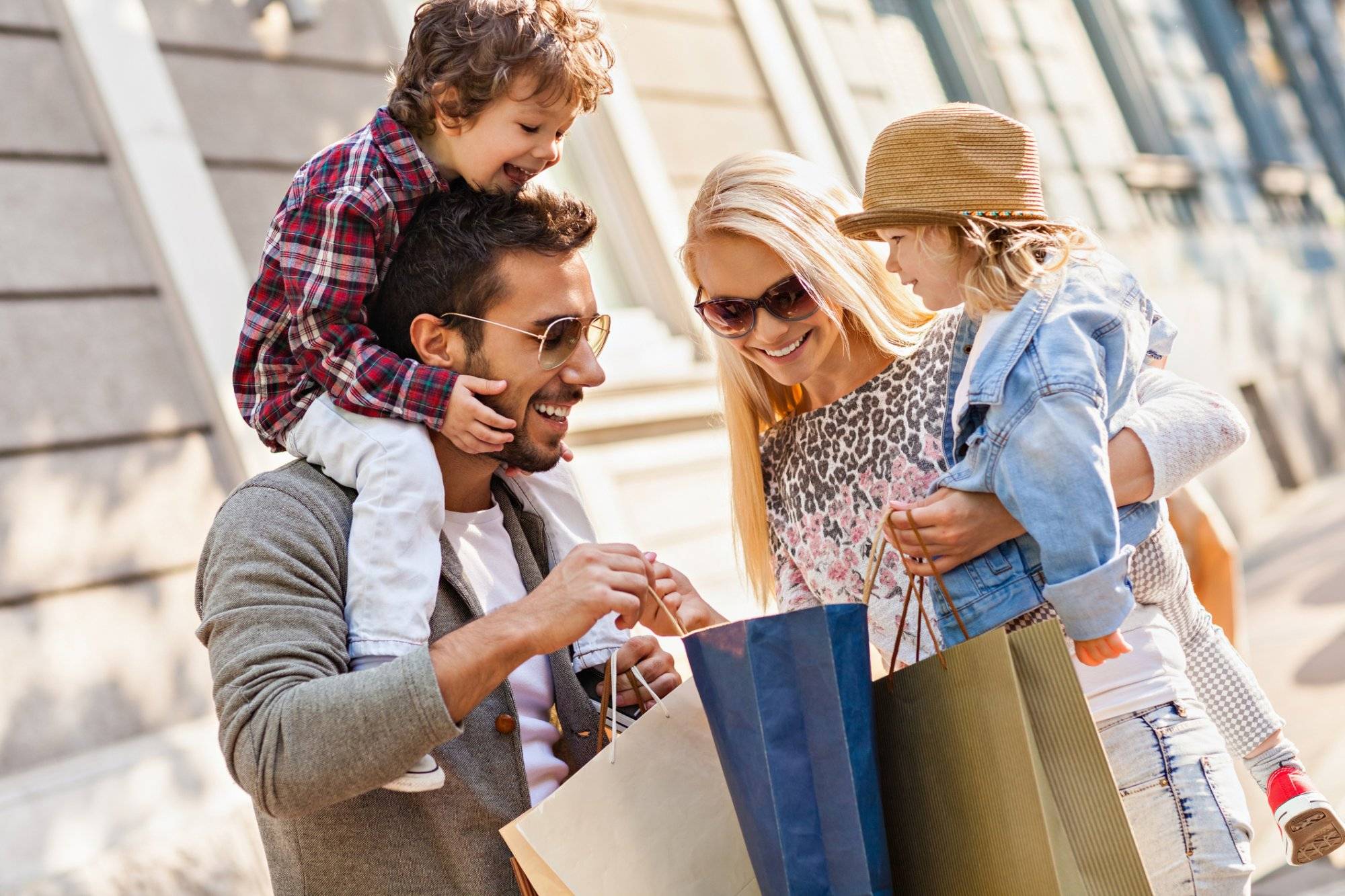 Young family in shopping