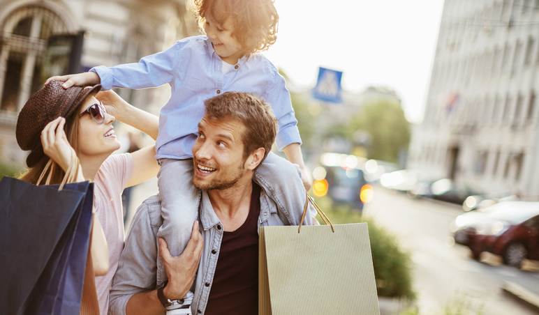 Young family in shopping